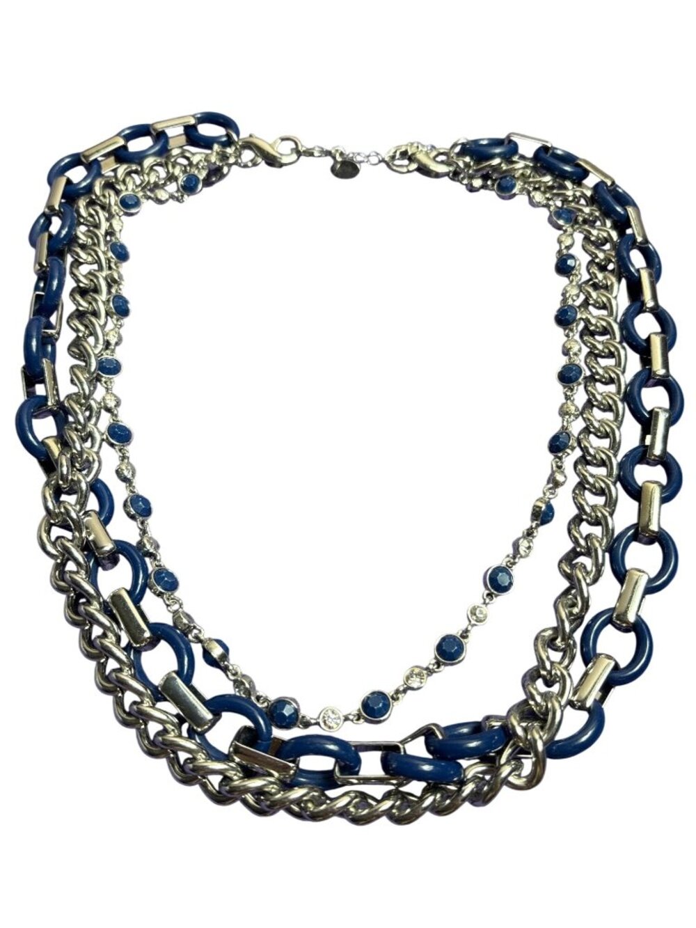 Lia Sophia The Wayfarer Convertible Necklace Silvertone Chain Blue Rhinestones